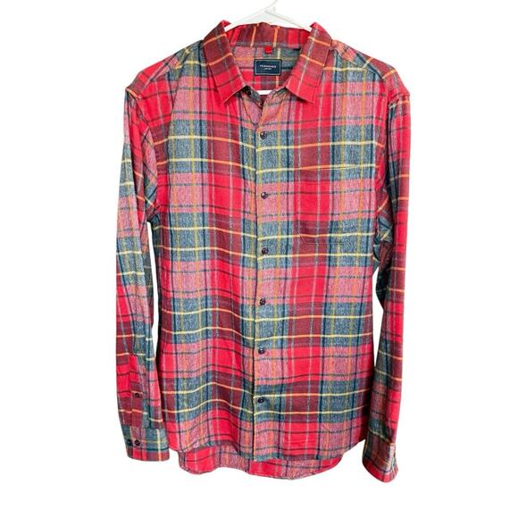 7 Diamond Youngblood Mens Button Up Flannel Shirt Large L/S Red Preppy Prep - Picture 1 of 8